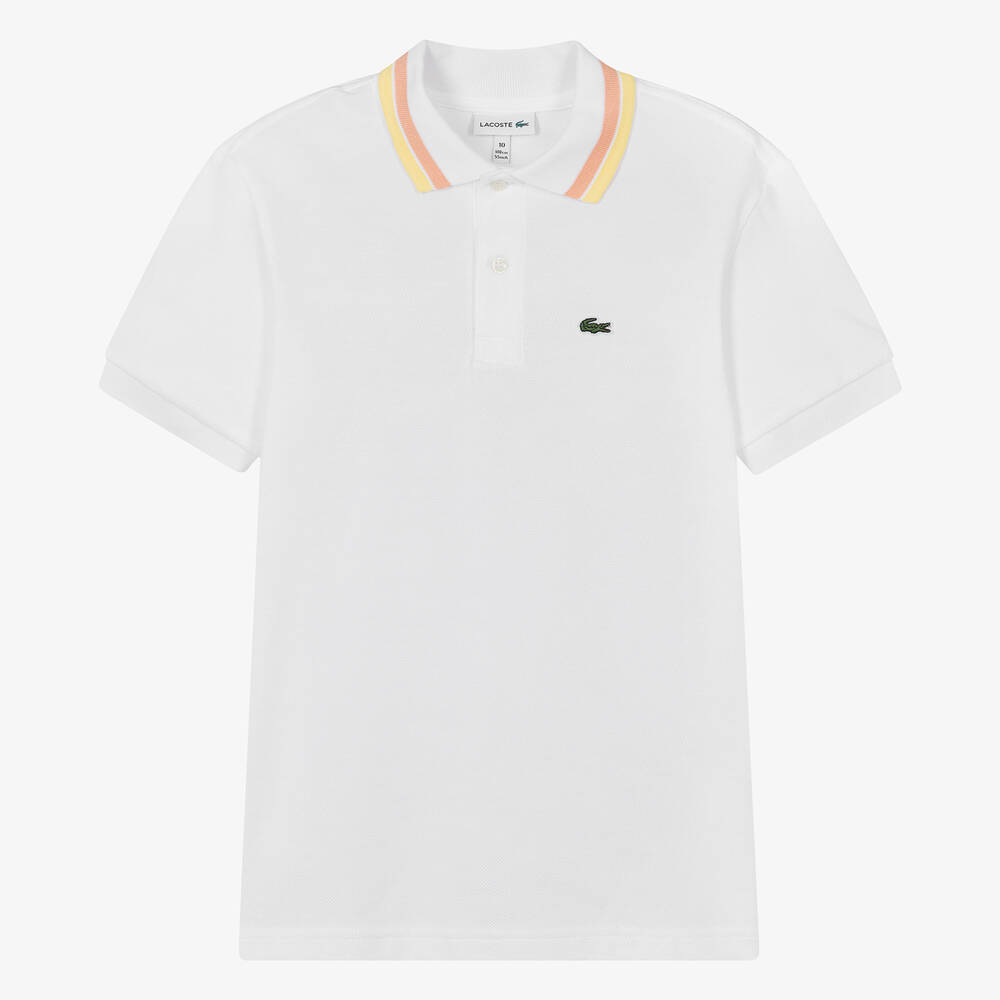 Lacoste - Teen Boys White Cotton Polo Shirt | Childrensalon