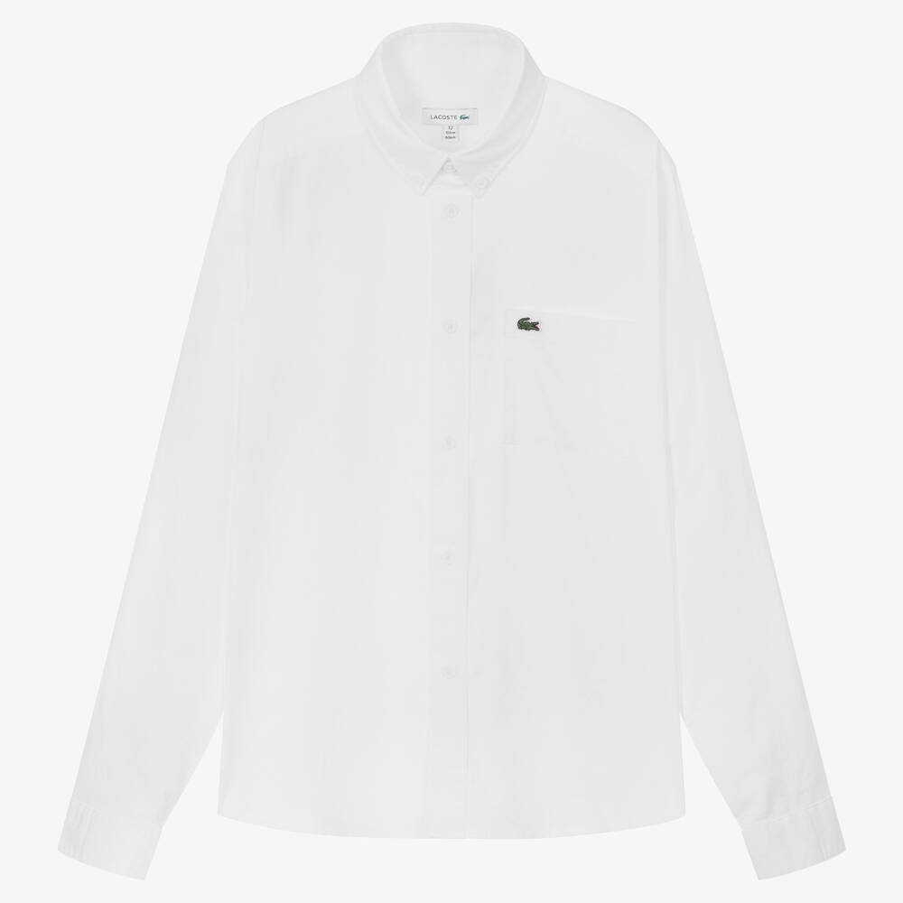 Lacoste - قميص قطن أكسفورد لون أبيض تينز ولادي | Childrensalon