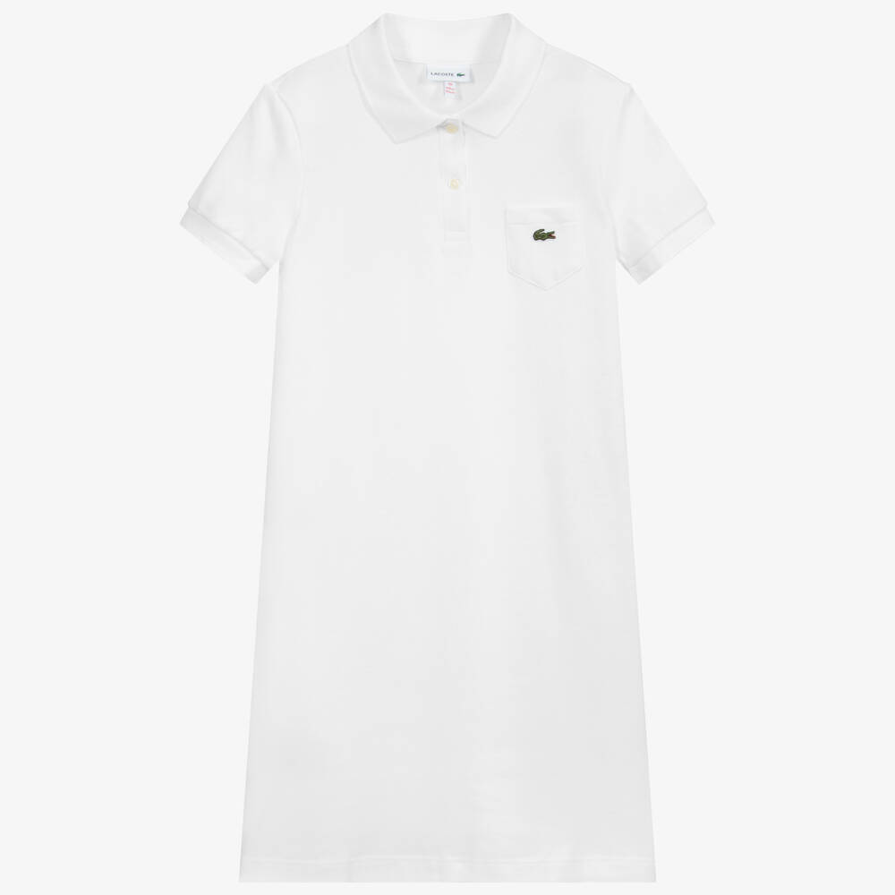 Lacoste - Teen Girls White Cotton Piqué Polo Dress | Childrensalon