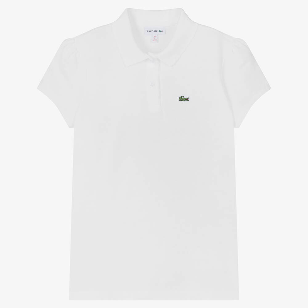 Lacoste - Teen Girls White Cotton Piqué Polo Shirt | Childrensalon
