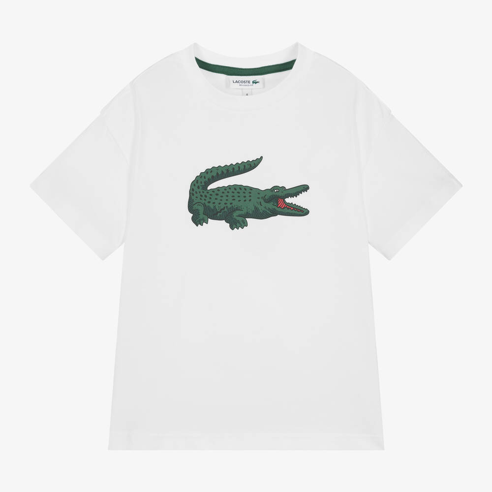 Lacoste - White Cotton XXL Crocodile T-Shirt | Childrensalon
