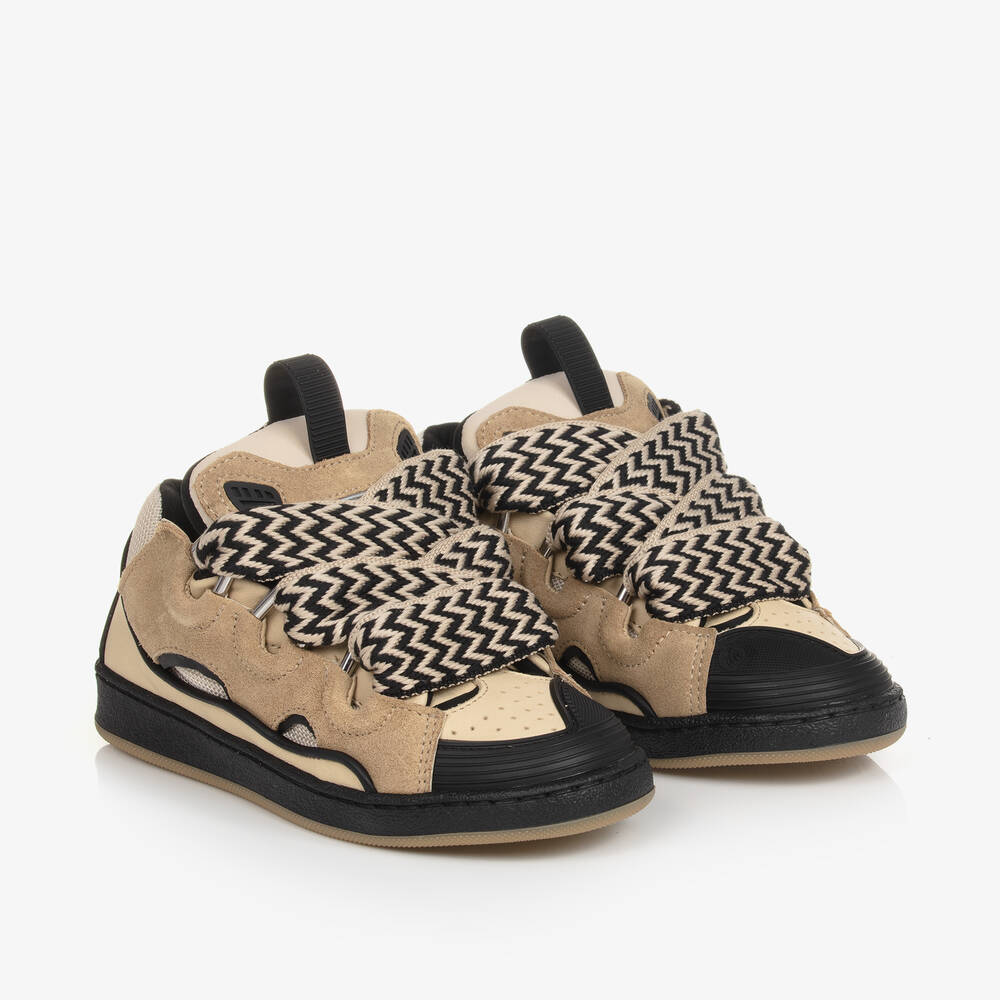 Lanvin - Boys Beige Leather Curb Trainers | Childrensalon