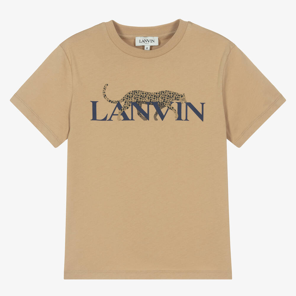 Lanvin - Boys Beige Leopard Organic Cotton T-Shirt | Childrensalon