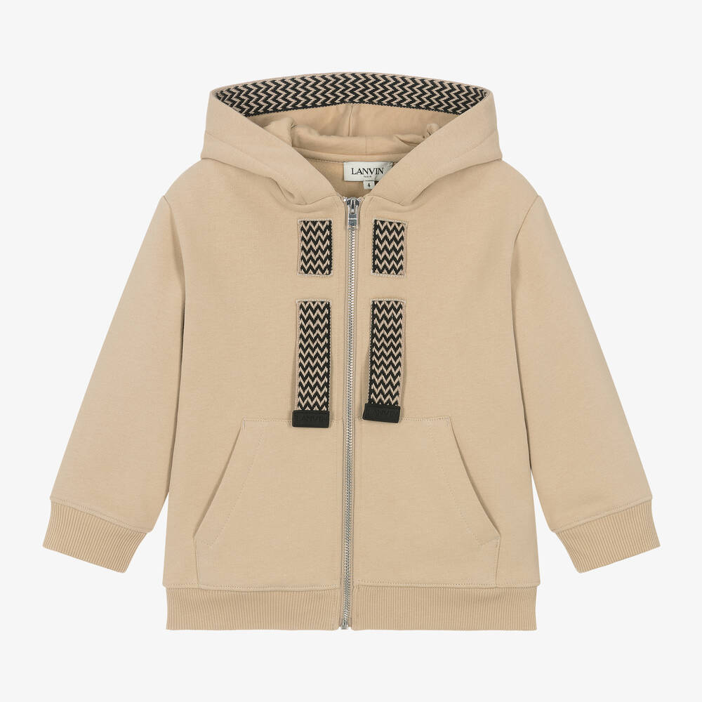 Lanvin - Boys Beige Organic Cotton Zip-Up Hoodie | Childrensalon