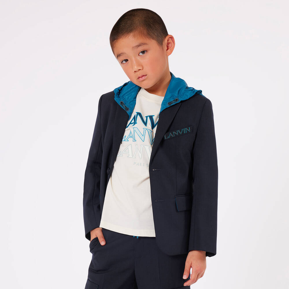 Lanvin-Boys Navy Blue Hooded Blazer | Childrensalon