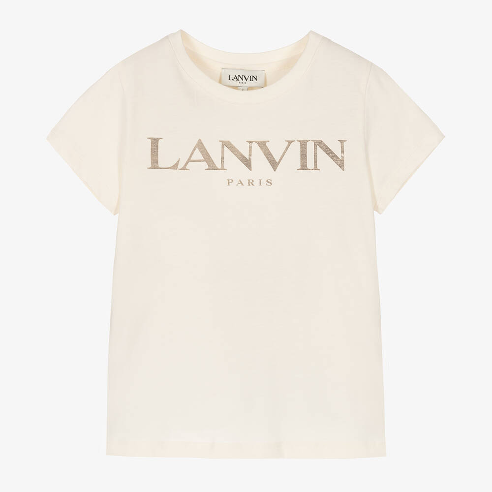 Lanvin - Girls Ivory Organic Cotton T-Shirt | Childrensalon