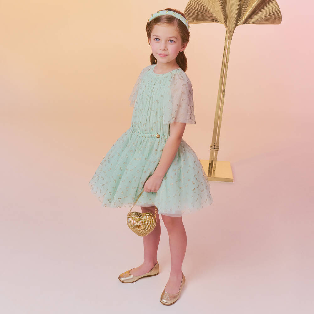 Lanvin-فستان تول لون أخضر نعناعي برّاق | Childrensalon