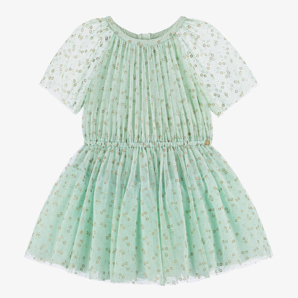 Shop Lanvin Girls Mint Green Glitter Tulle Dress