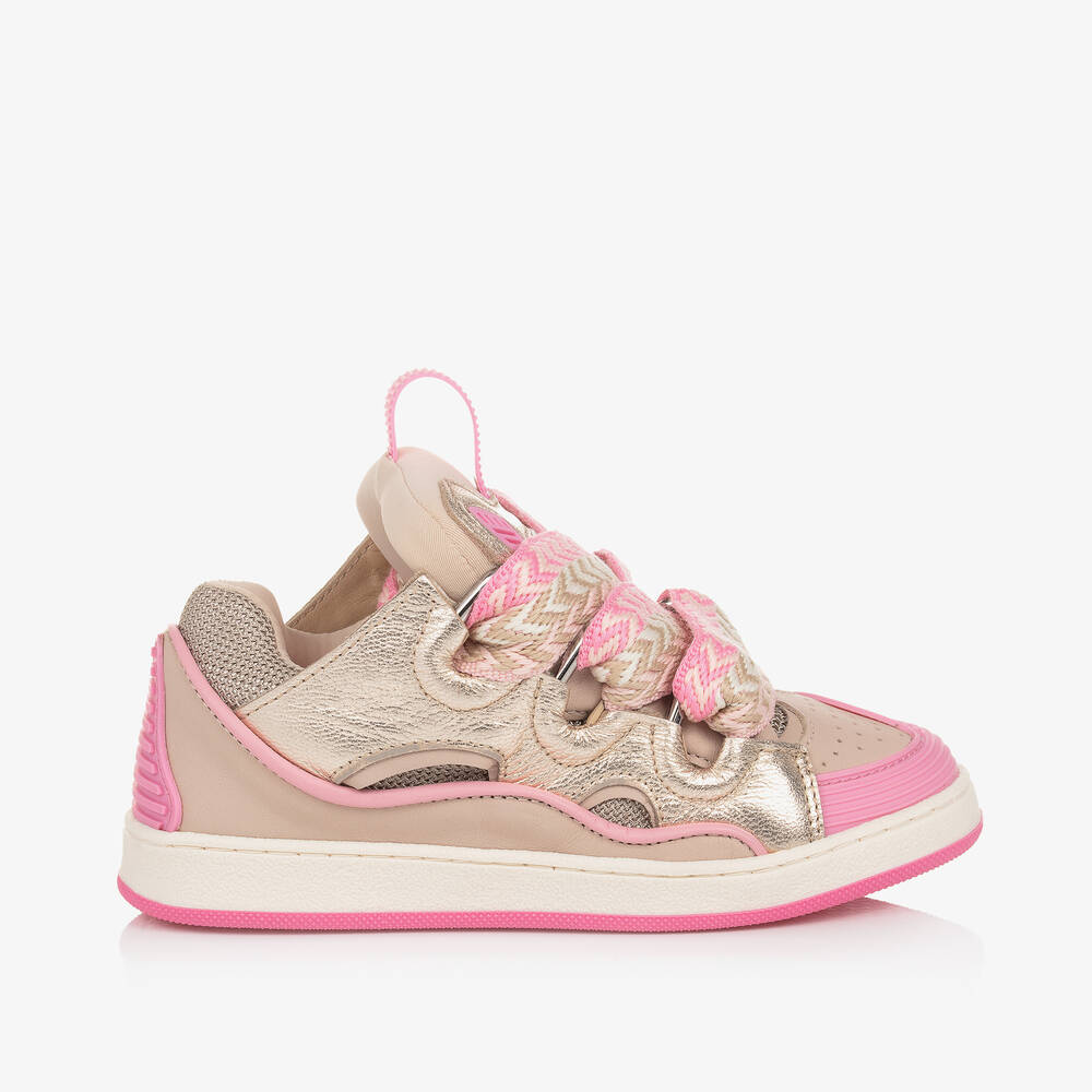 Shop Lanvin Girls Pink Leather Curb Trainers