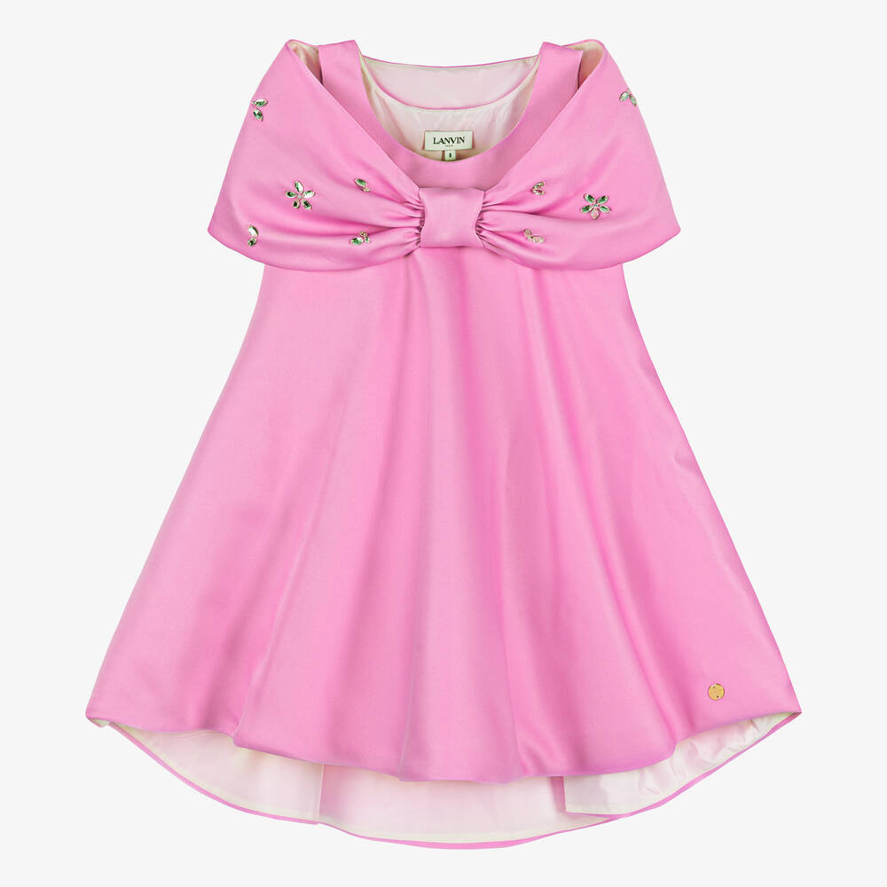 Shop Lanvin Girls Pink Statement Bow & Rhinestone Dress
