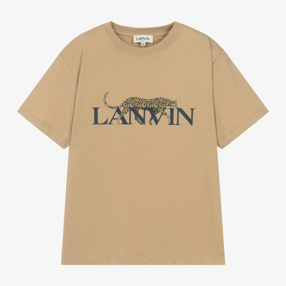 Lanvin - تيشيرت بطبعة الفهد قطن عضوي لون بيج للمراهقين | Childrensalon