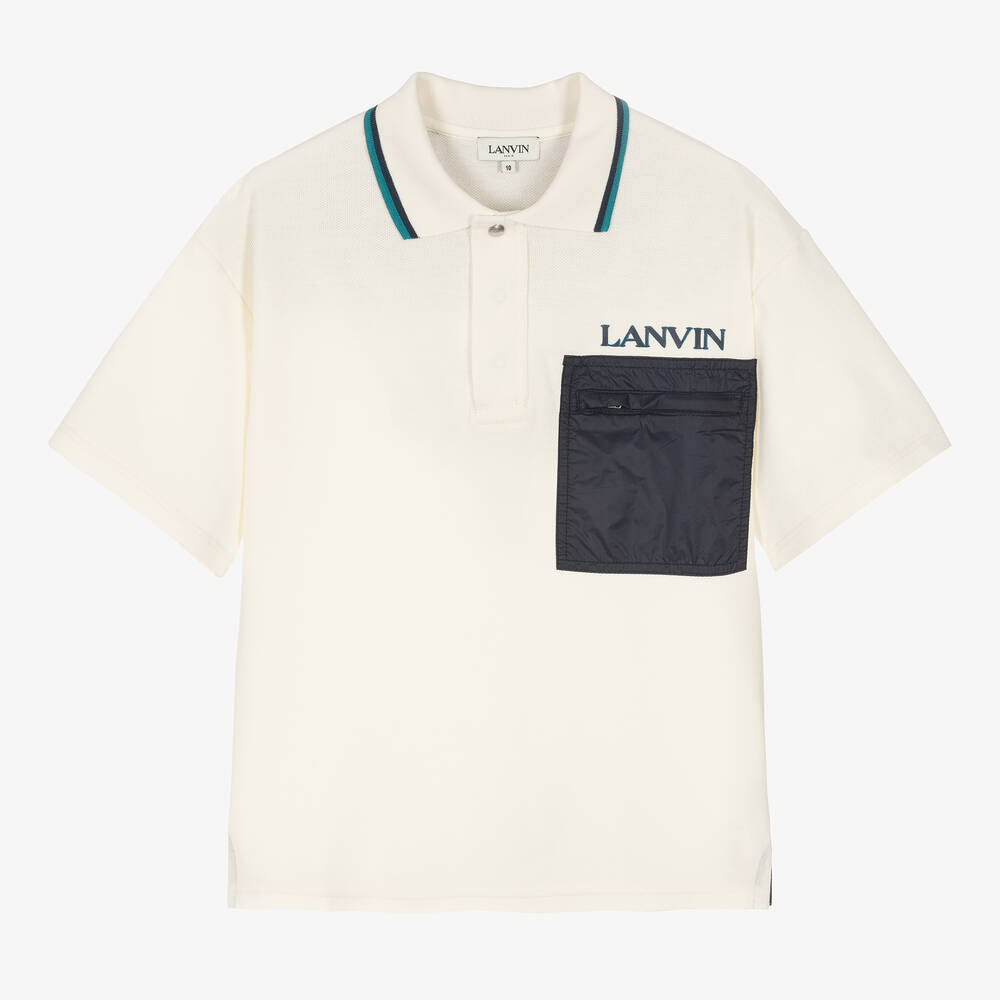 Lanvin - Teen Boys Ivory Cotton Pocket Polo Shirt | Childrensalon
