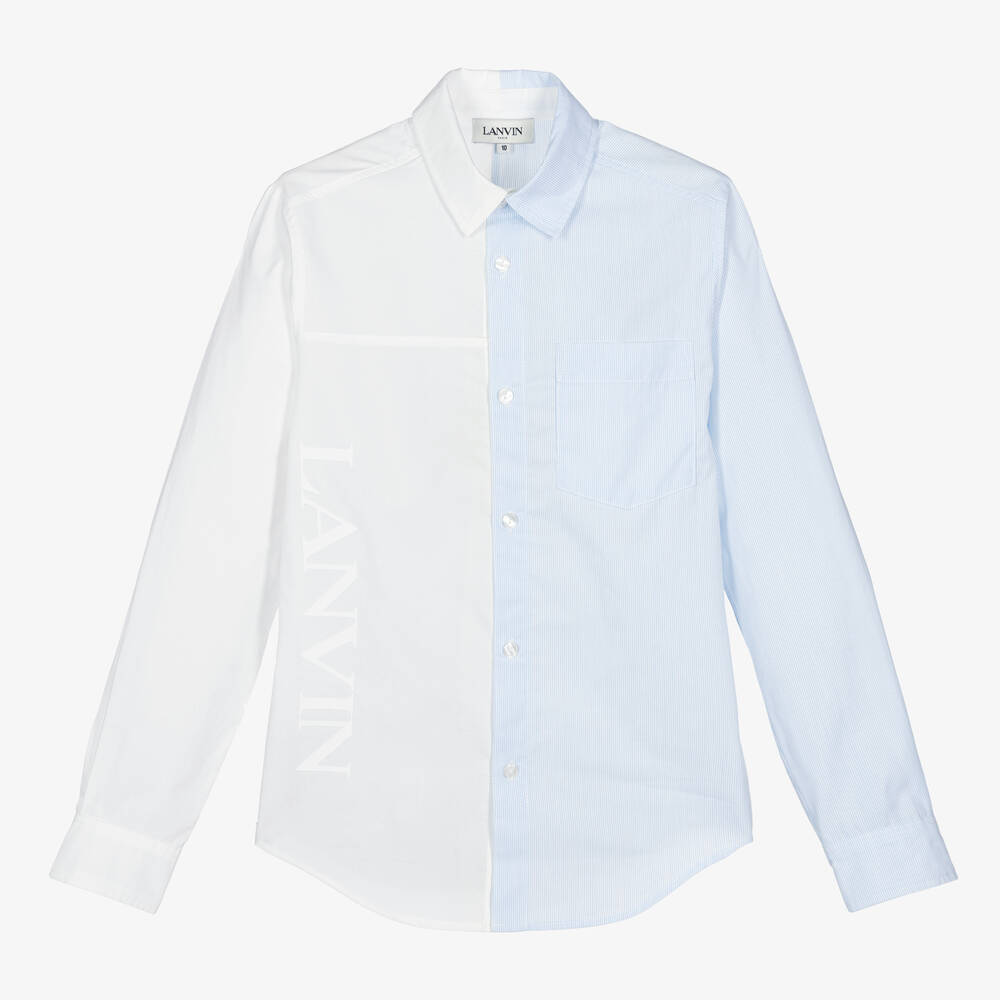 Lanvin - قميص قطن مقلم لون أبيض وأزرق للمراهقين | Childrensalon