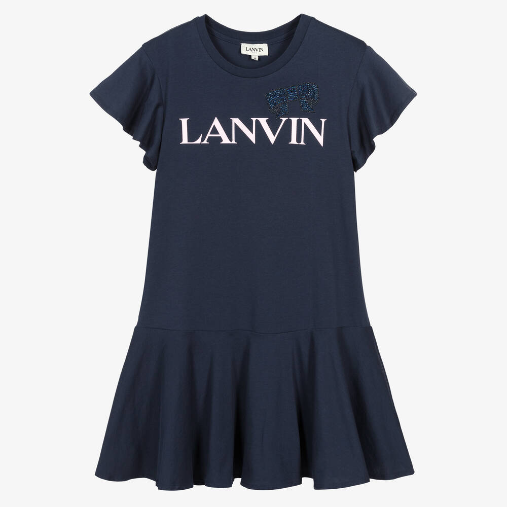 Lanvin - Teen Girls Blue Organic Cotton Bow Dress | Childrensalon