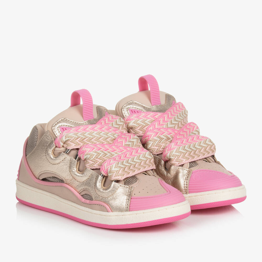 Lanvin - Teen Girls Pink Leather Curb Trainers | Childrensalon