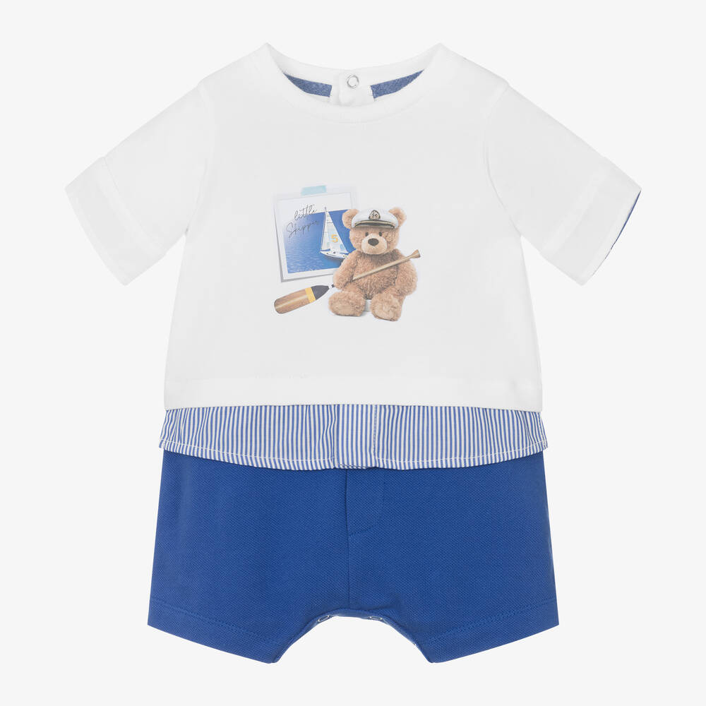 Lapin House - Baby Boys Blue & White Cotton Shortie | Childrensalon