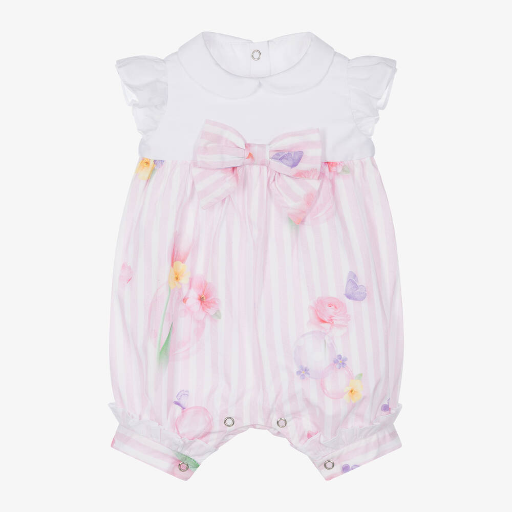 Lapin House - Baby Girls Pink & White Cotton Shortie | Childrensalon