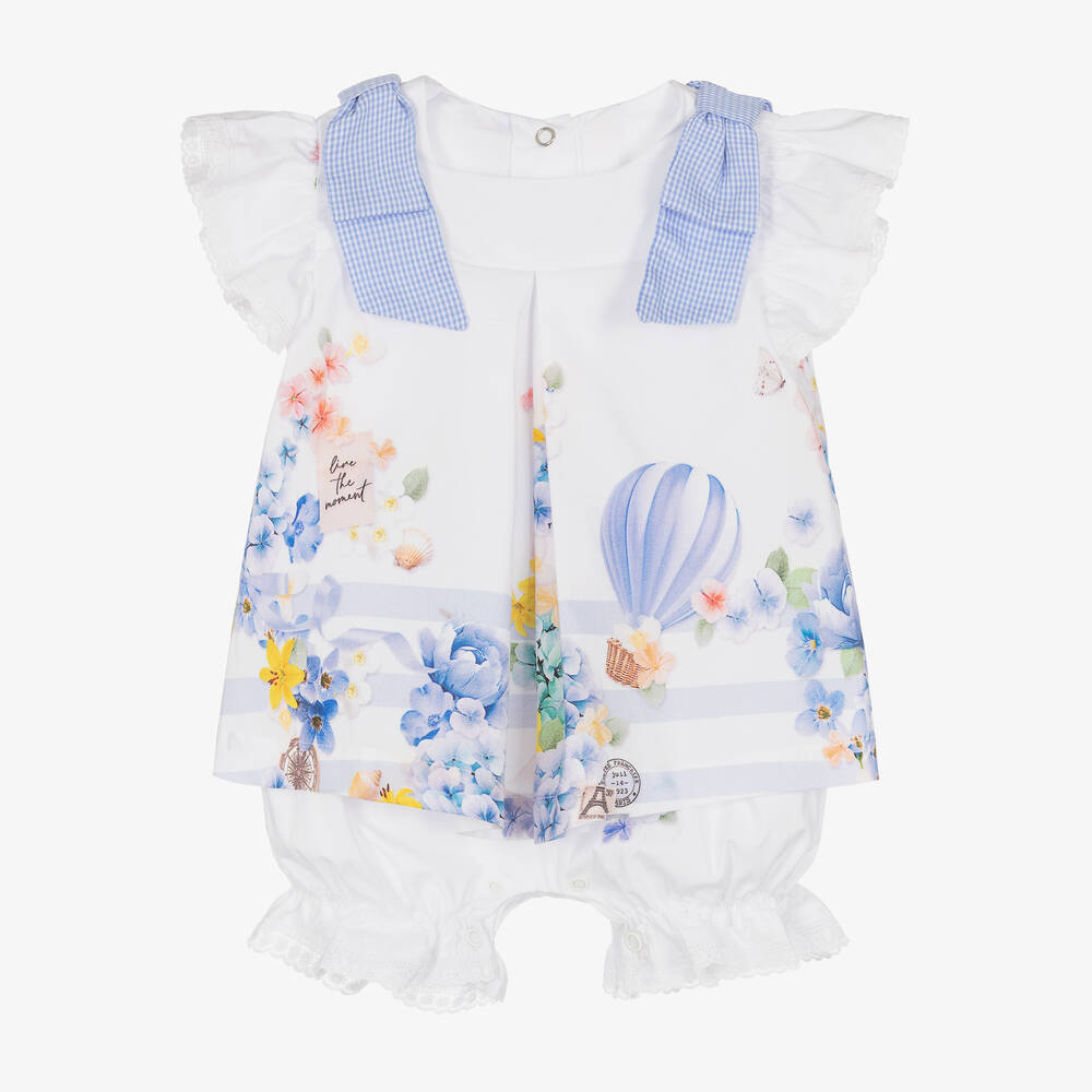 Lapin House Baby Girls White Floral Shortie In Blue