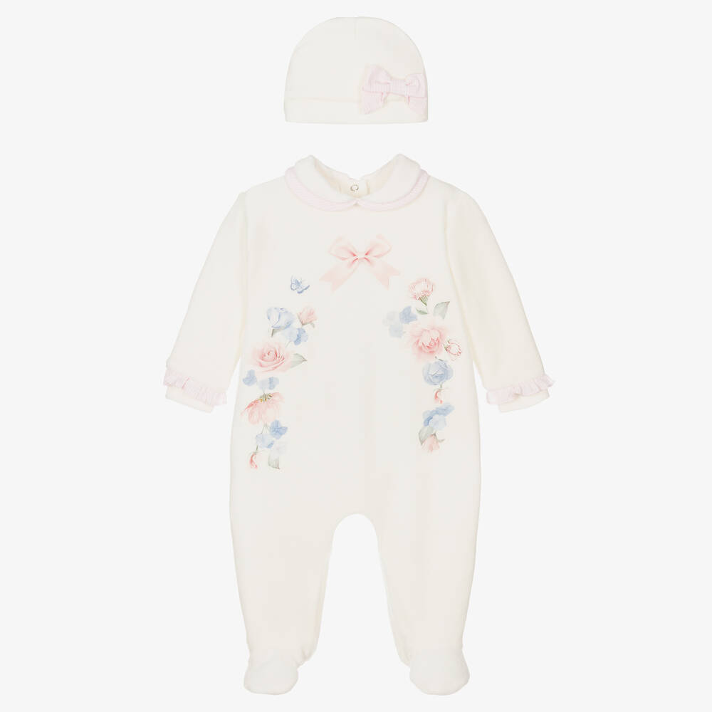Lapin House - Baby Girls White Velour Babysuit Gift Set | Childrensalon