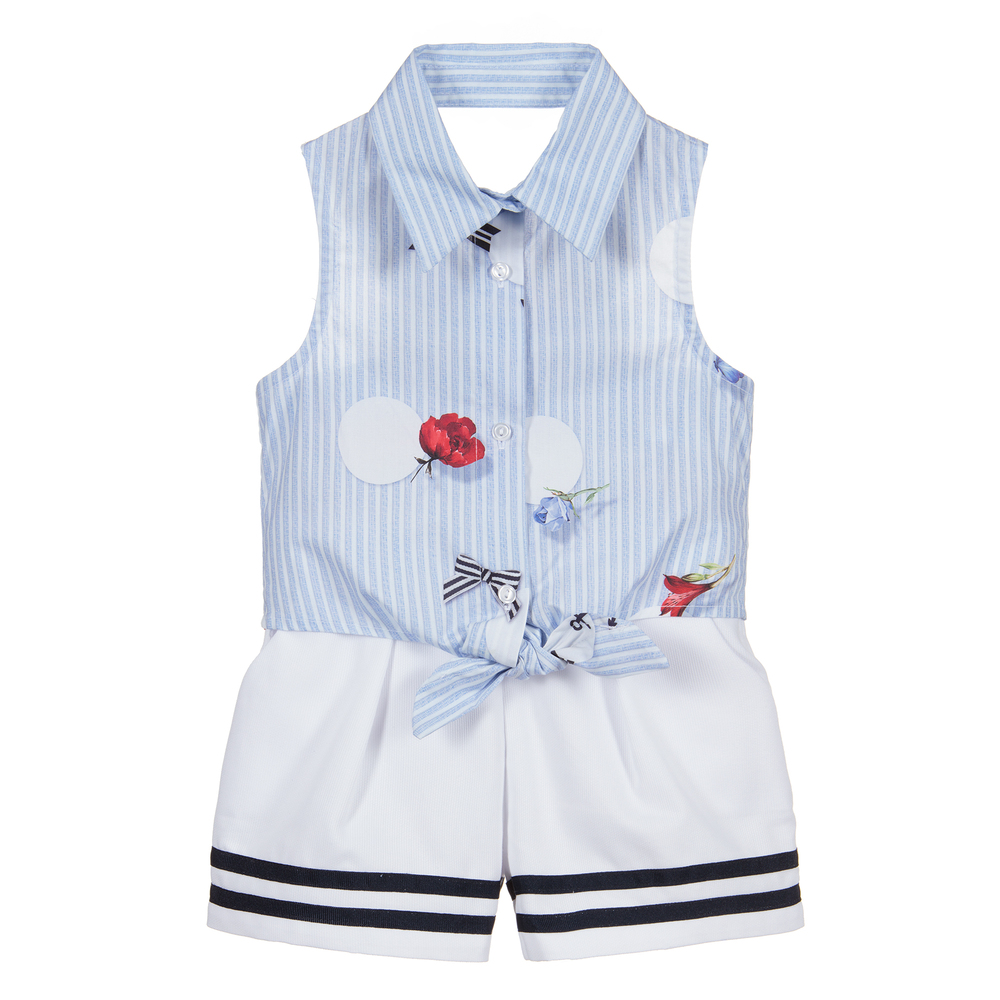 Lapin House Babies' Girls Blue & White Shorts Set