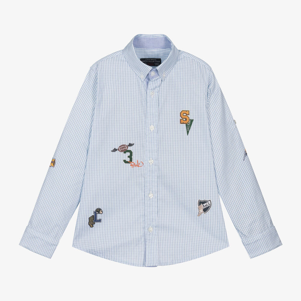 Lapin House - Chemise en coton bleue à carreaux garçon | Childrensalon