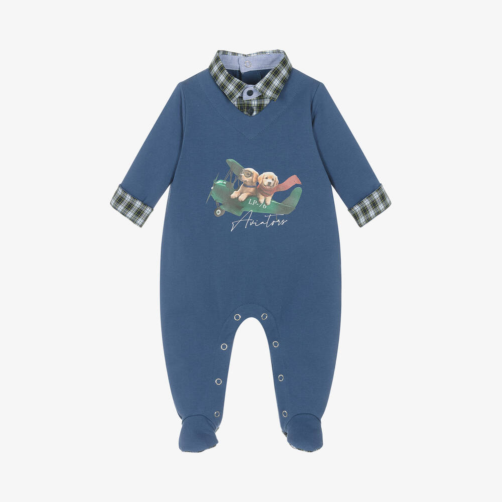 Lapin House - Boys Blue Cotton Flying Dog Babygrow | Childrensalon