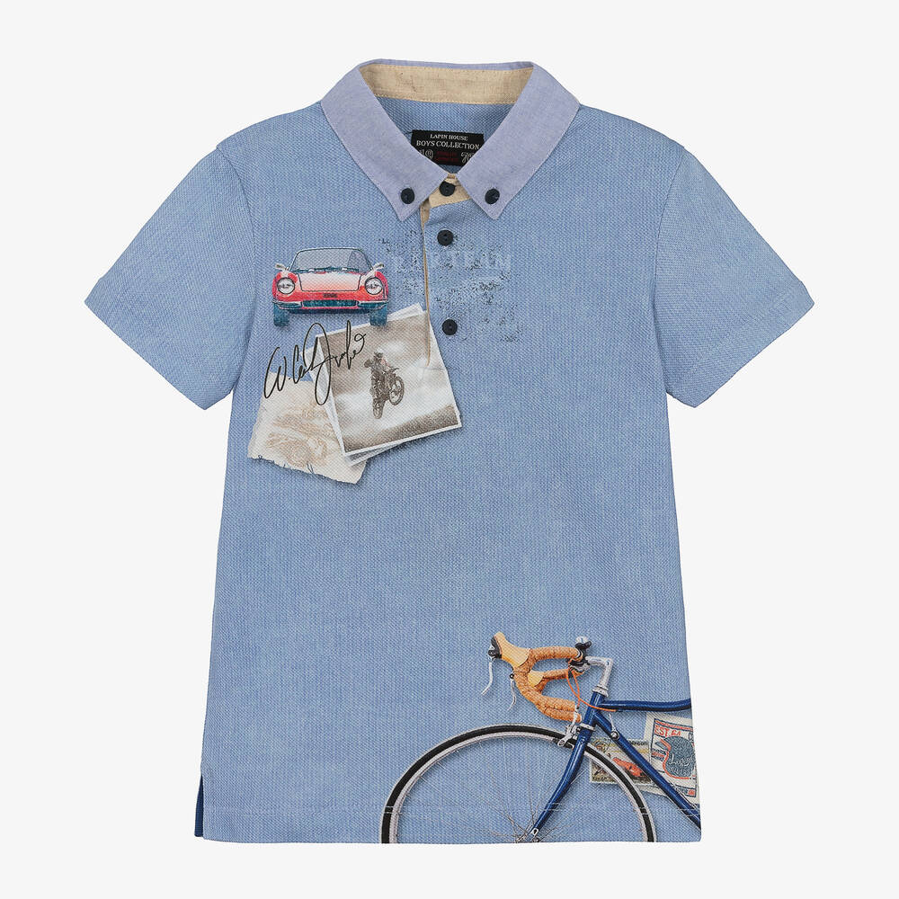 Shop Lapin House Boys Blue Cotton Polo Shirt