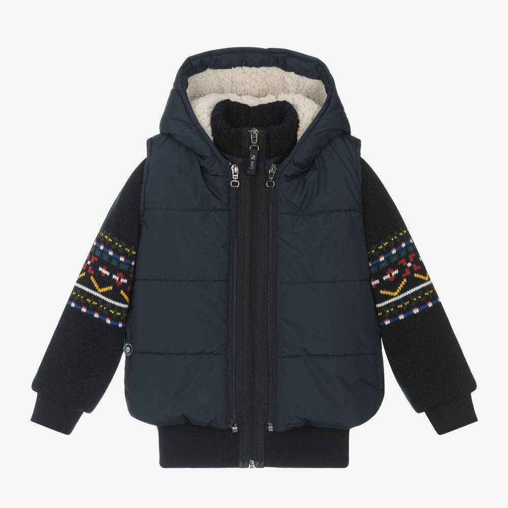 Lapin House - Boys Blue Hooded Gilet & Zip-Up Top 2 in 1 | Childrensalon