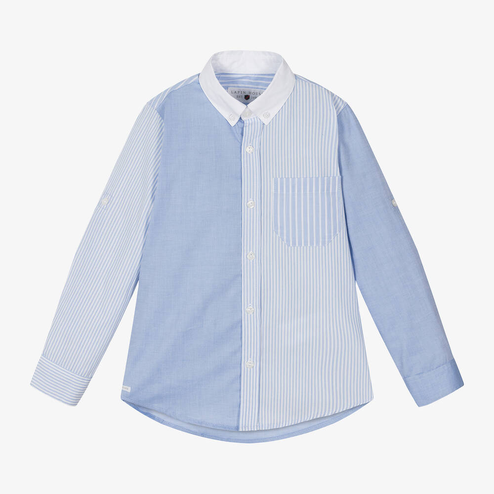 Lapin House - قميص قطن مقلّم لون أزرق وأبيض للأولاد | Childrensalon