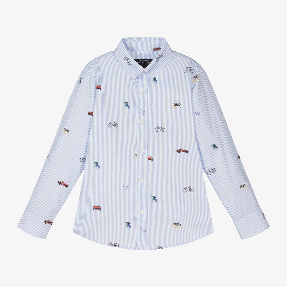 Lapin House - Boys Blue & White Stripe Cotton Shirt | Childrensalon