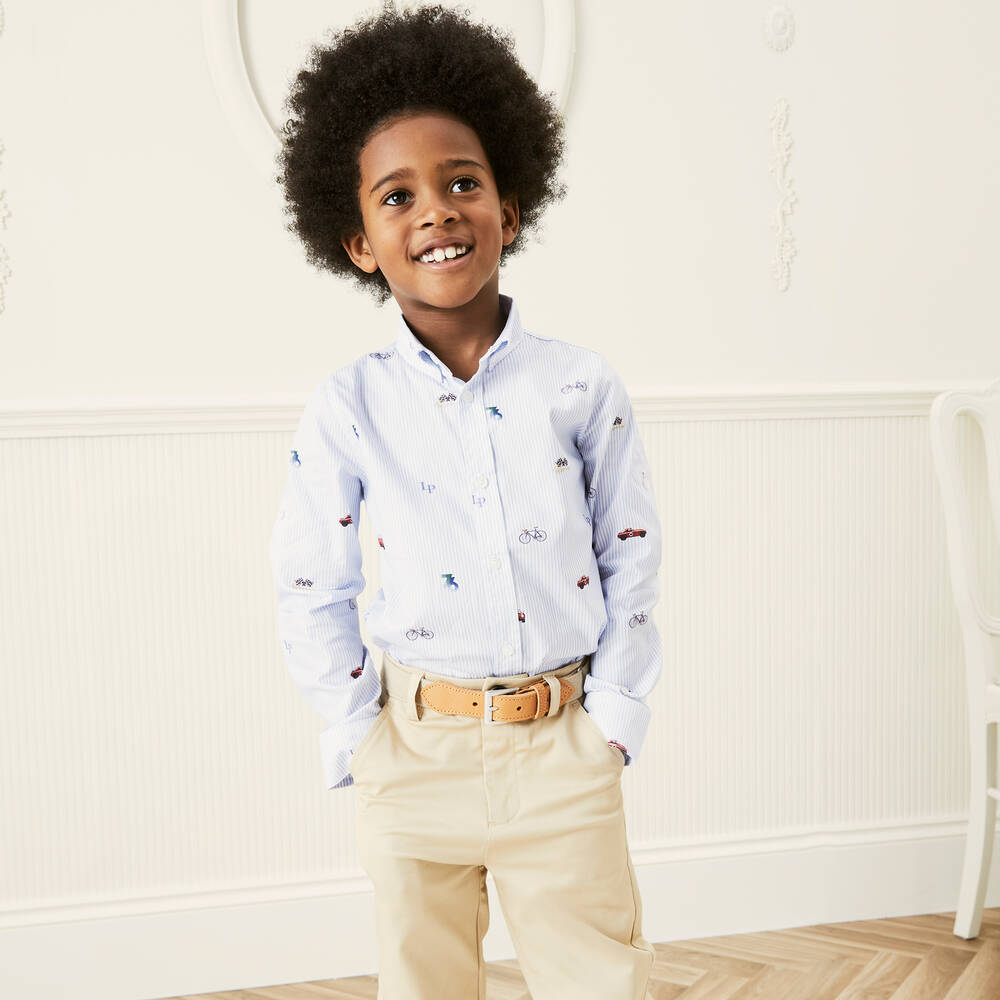 Lapin House-Boys Blue & White Stripe Cotton Shirt | Childrensalon