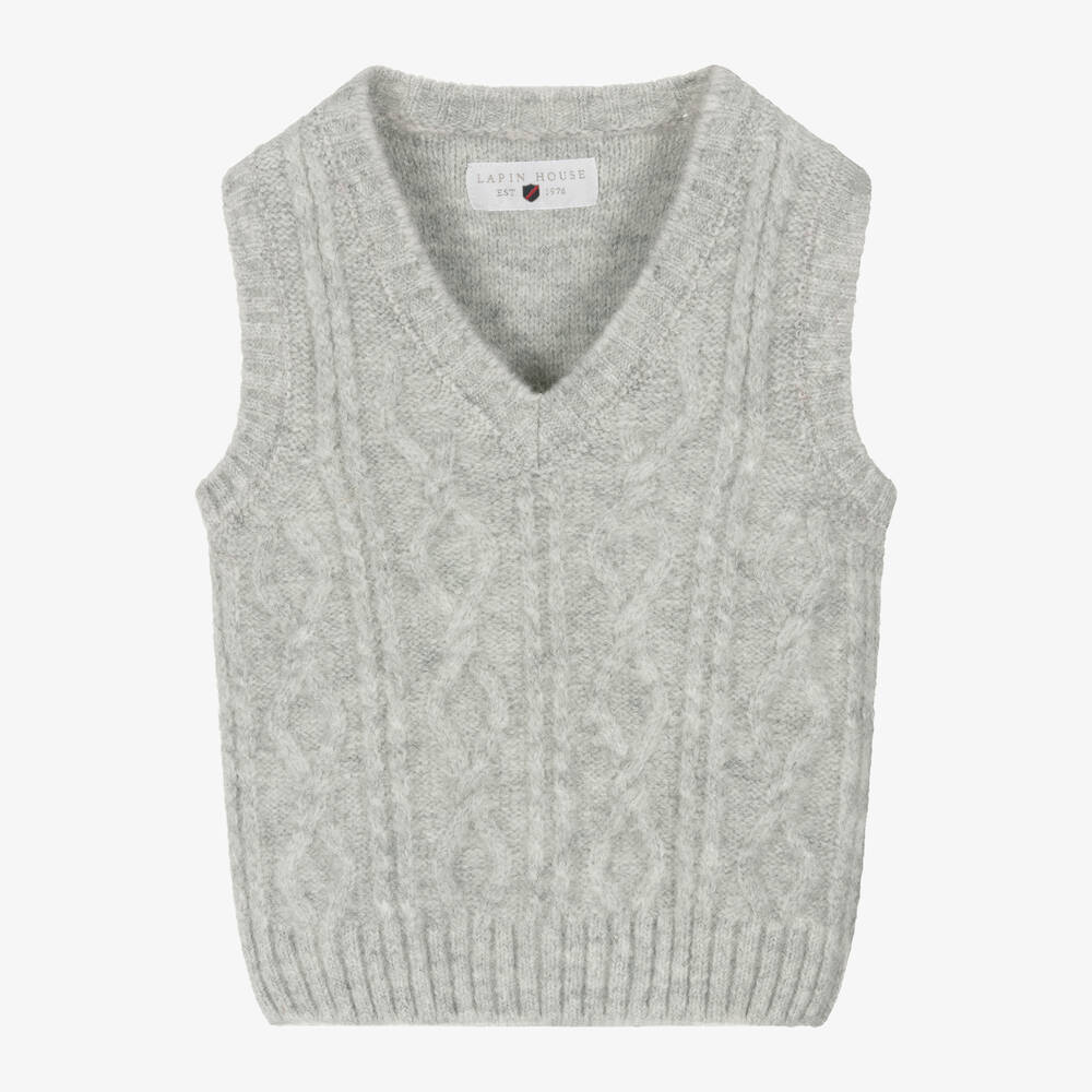 Lapin House - Boys Grey Cotton & Wool Cable Knit Tank Top | Childrensalon