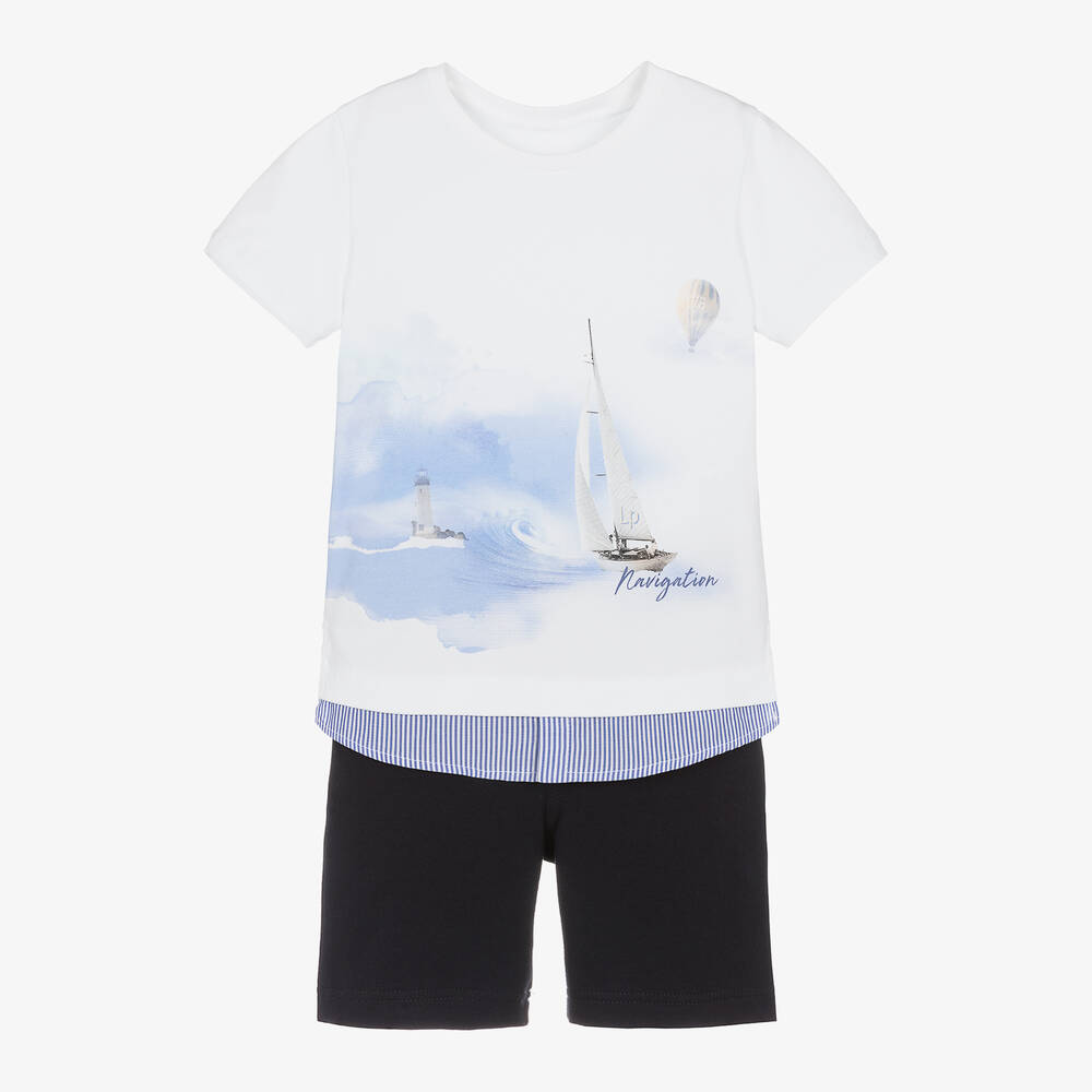 Lapin House - Boys Navy Blue Cotton Shorts Set | Childrensalon