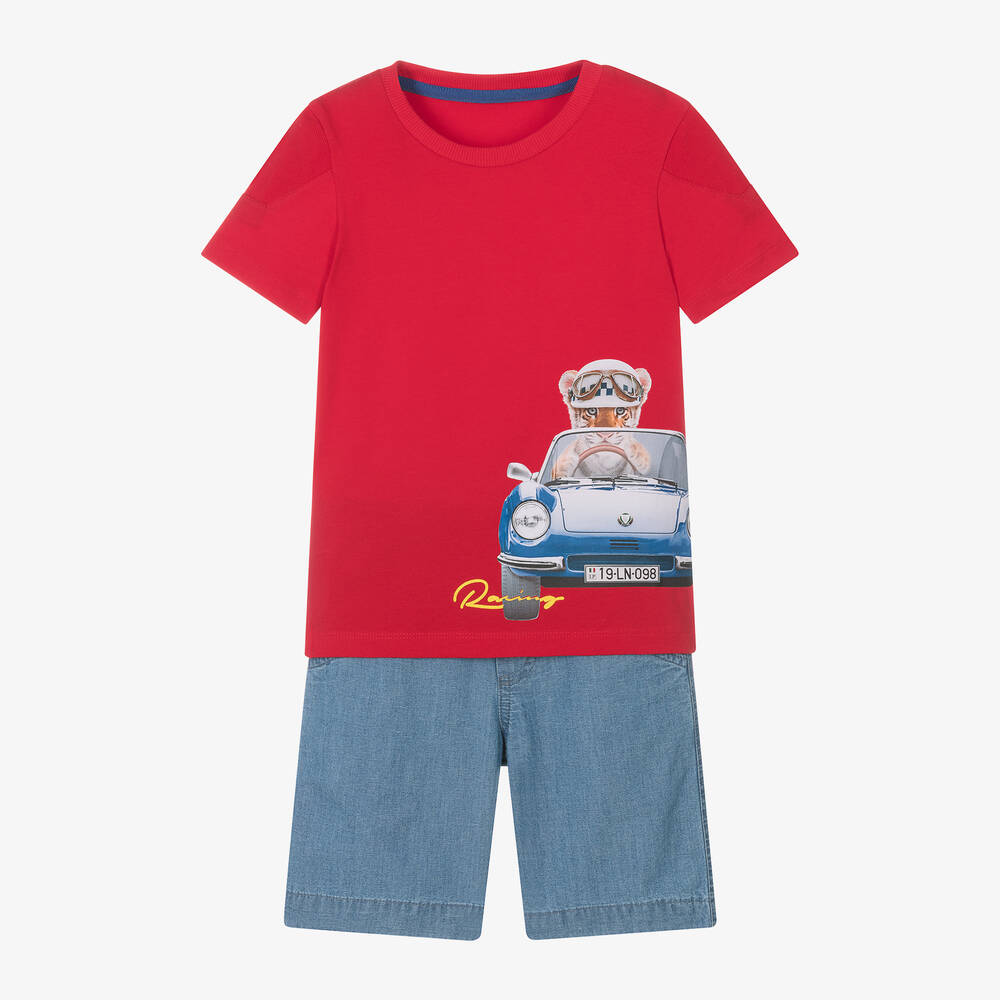Lapin House - Boys Red & Blue Cotton Shorts Set | Childrensalon