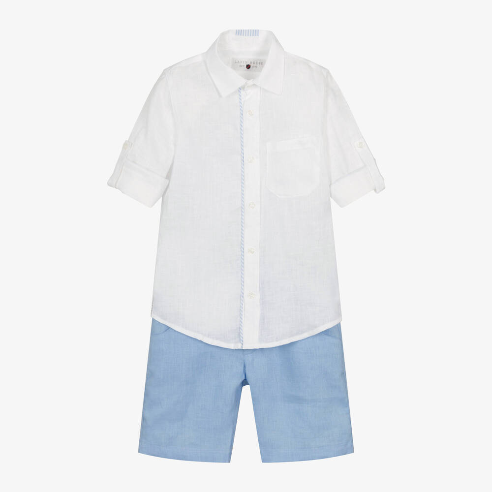 Lapin House - Boys White & Blue Linen Shorts Set | Childrensalon