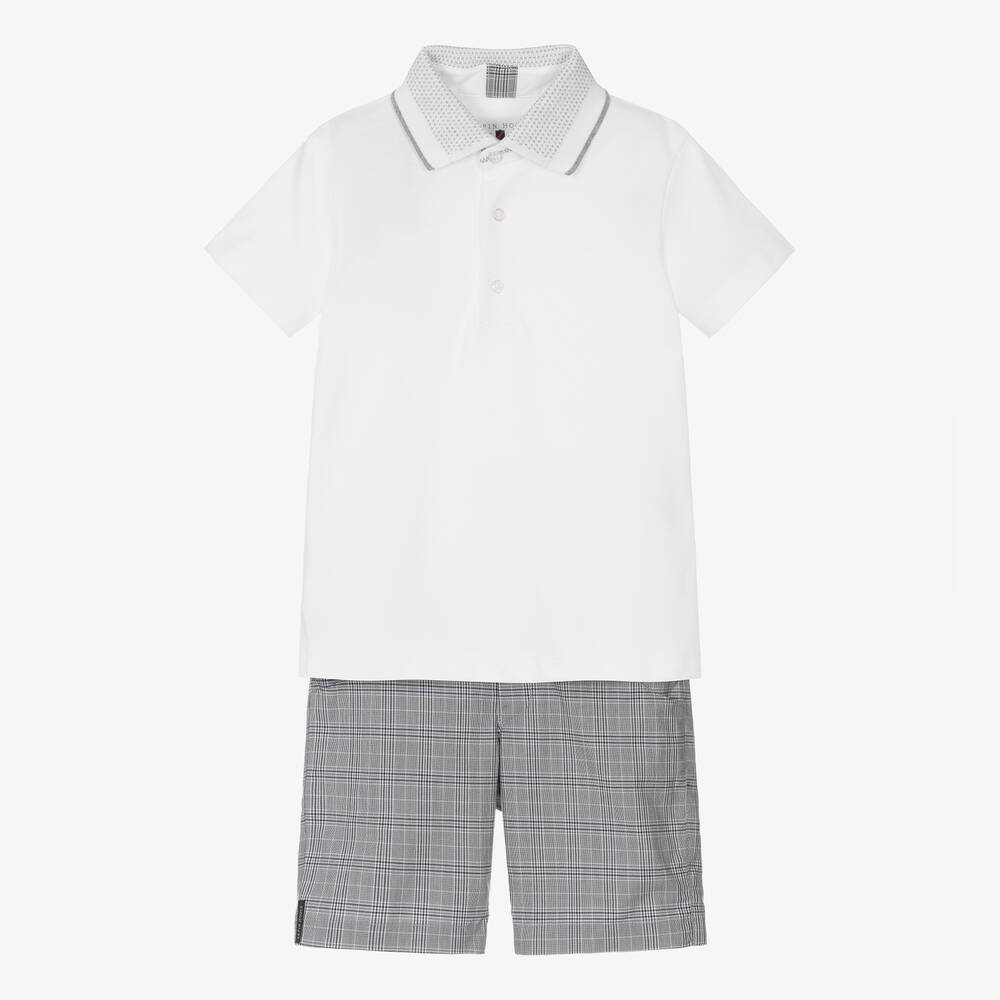 Lapin House - Boys White Polo Shirt & Grey Shorts Set | Childrensalon