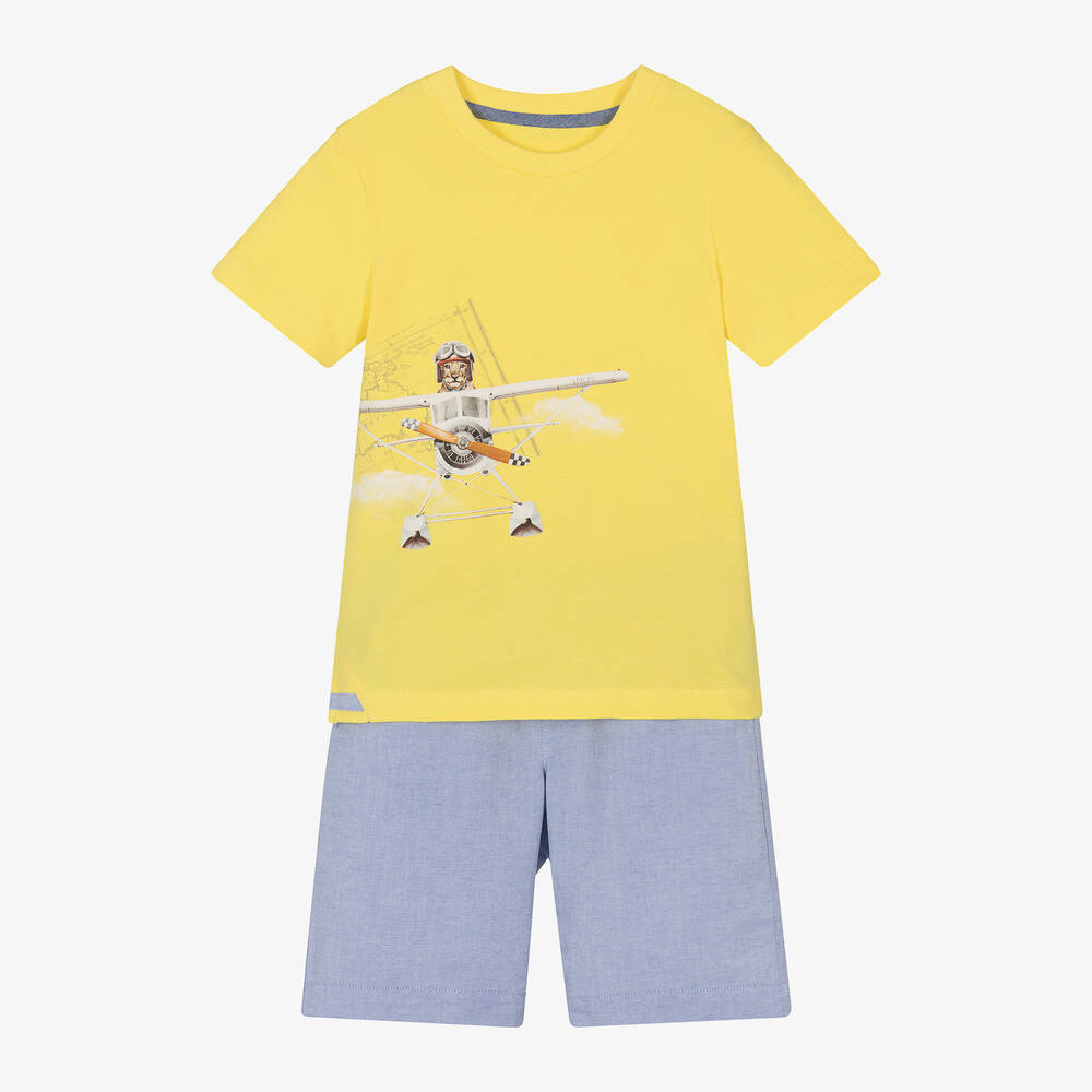 Lapin House - Желтая футболка и голубые шорты из хлопка для мальчиков | Childrensalon