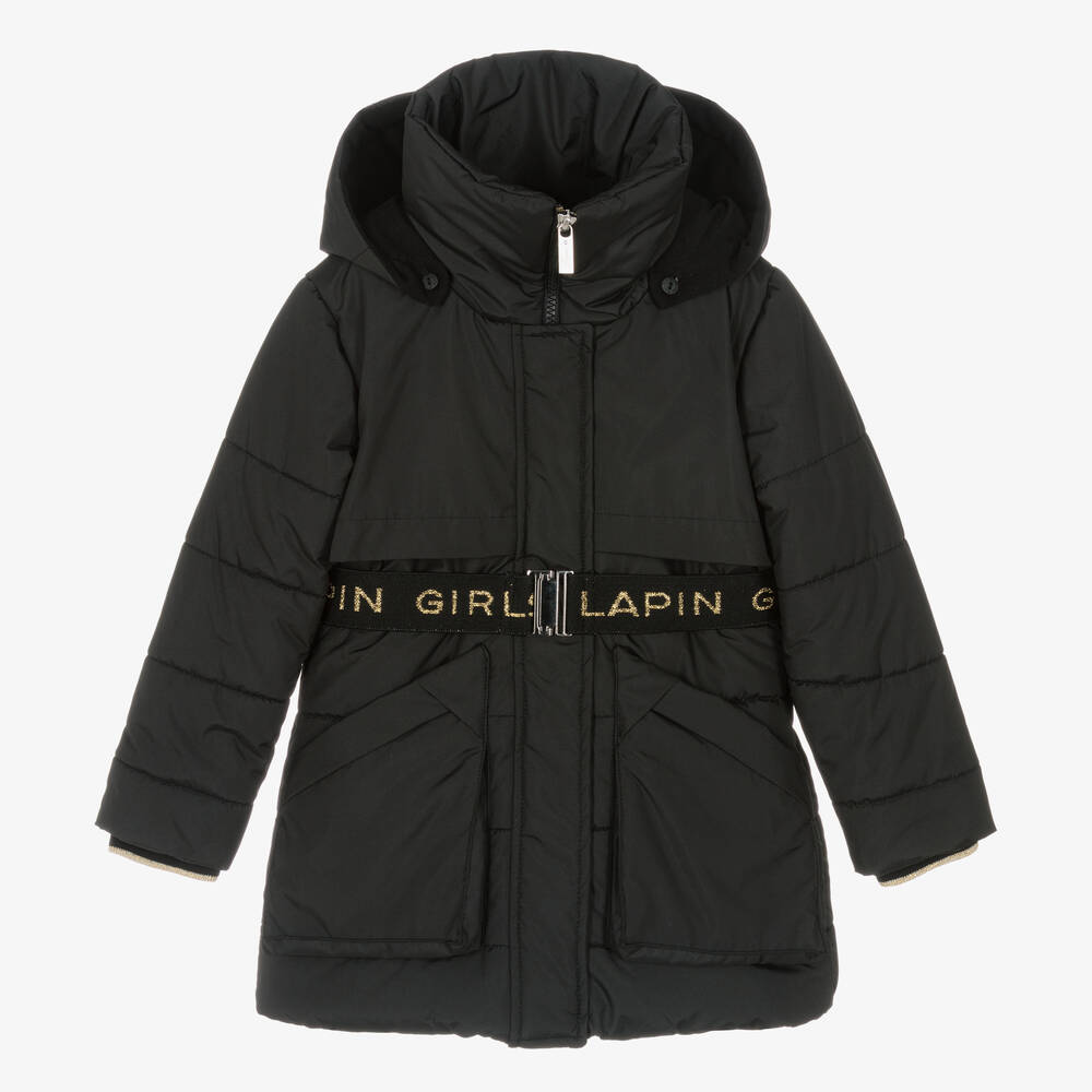 Lapin House - Girls Black Hooded Puffer Coat | Childrensalon