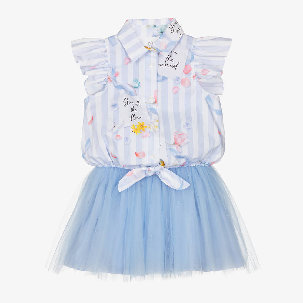Lapin House - Girls Blue 2-in-1 Jersey & Tulle Dress | Childrensalon