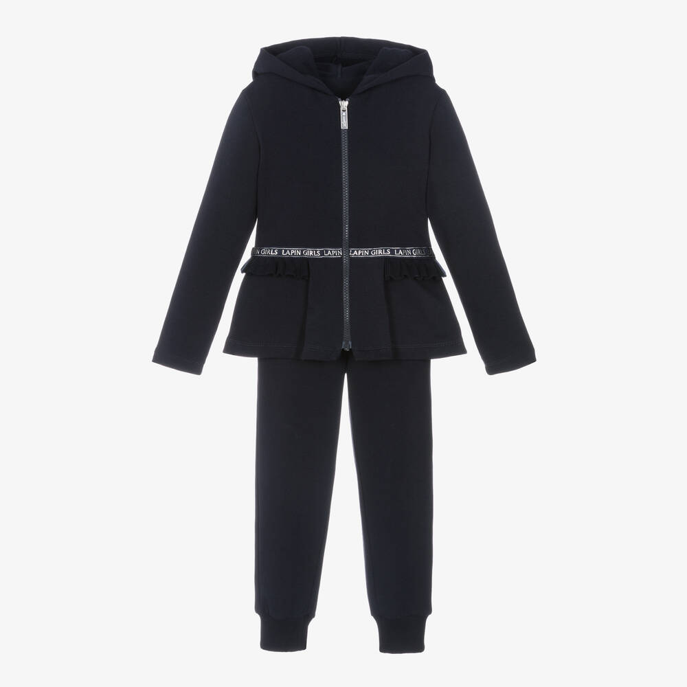 Lapin House - Girls Blue Cotton Ruffle Tracksuit | Childrensalon