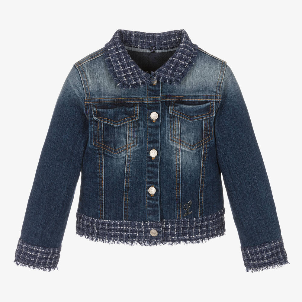 Lapin House - Girls Blue Denim & Tweed Jacket | Childrensalon