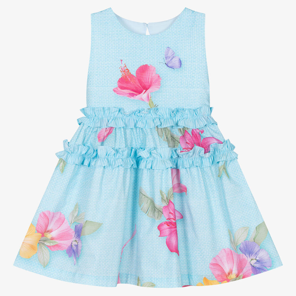 Lapin House Girls Blue Floral Cotton Dress | ModeSens