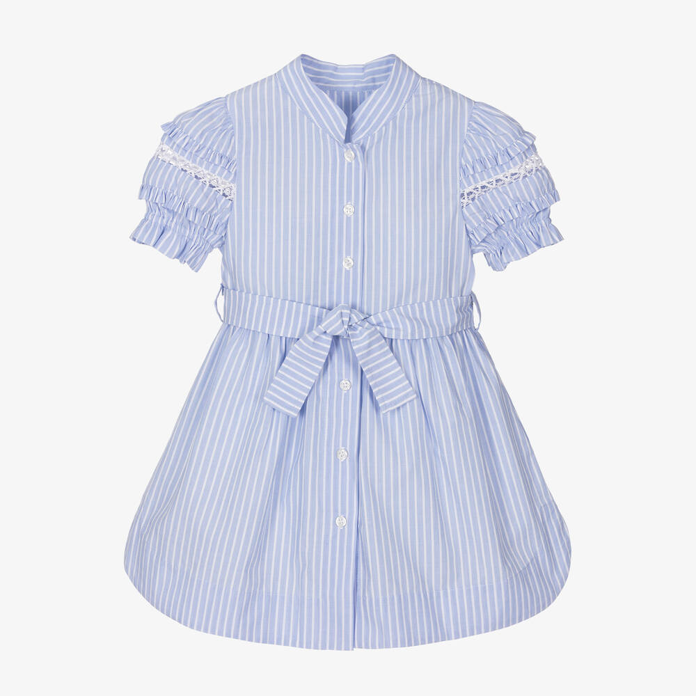Lapin House - فستان قميص قطن مقلّم لون أزرق فاتح وأبيض | Childrensalon