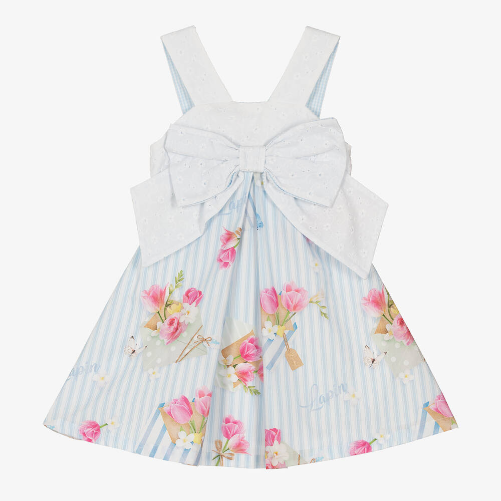 Lapin House Babies' Blue Striped Floral Bow Dress | ModeSens