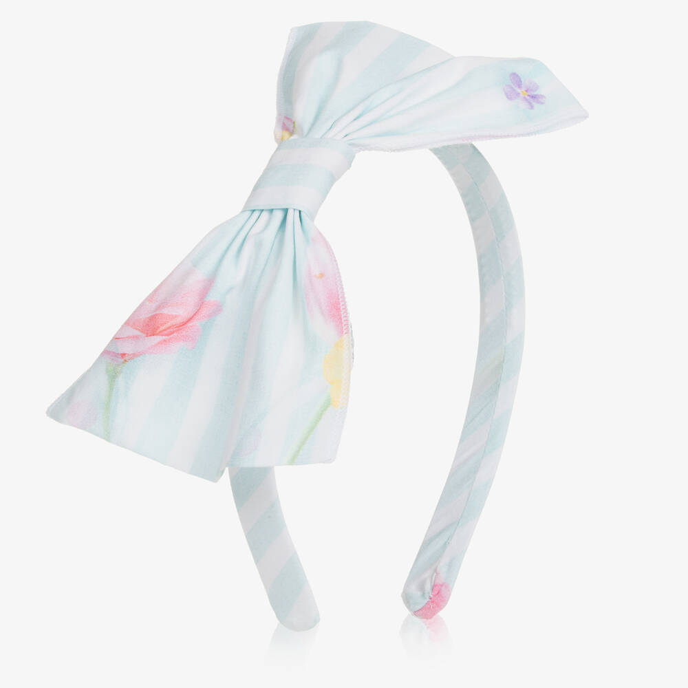 Lapin House - Girls Blue Striped Floral Bow Hairband | Childrensalon