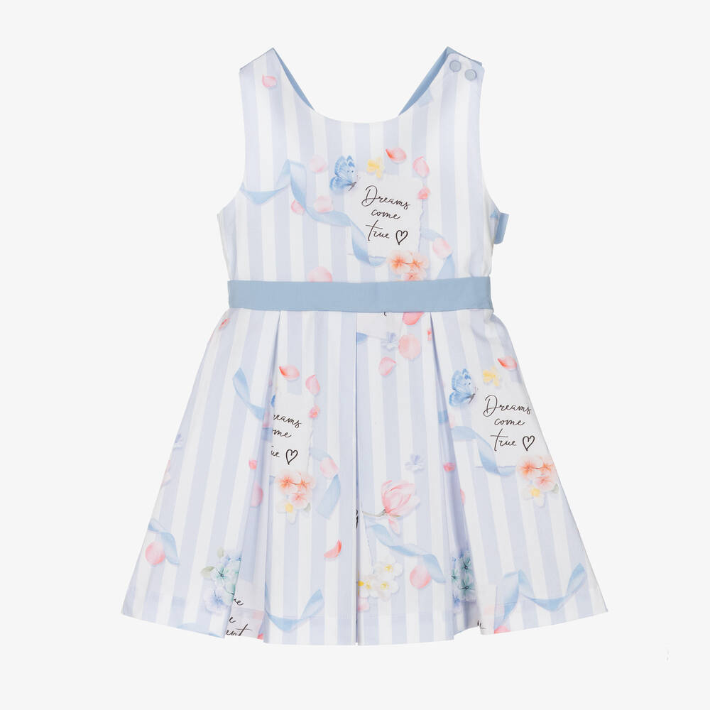 Shop Lapin House Girls Blue & White Stripe Cotton Dress
