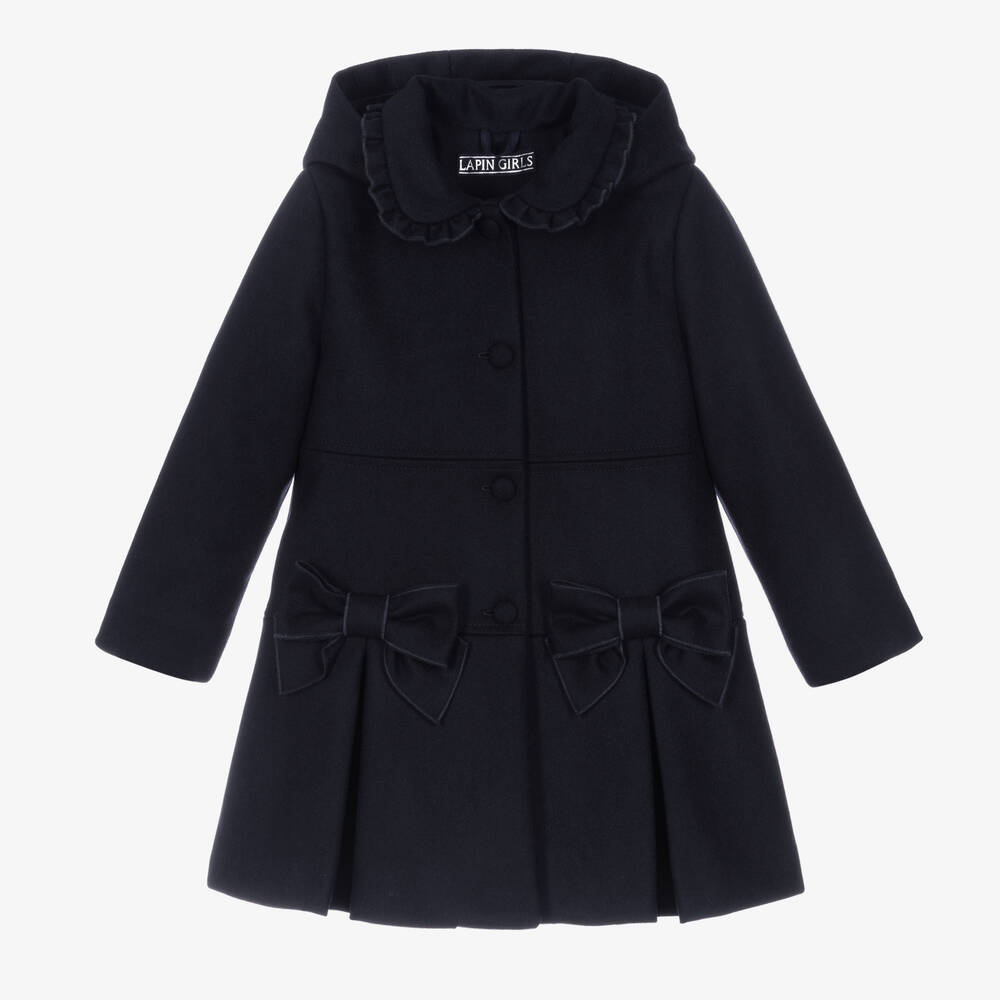 Lapin House - Girls Blue Wool Bows Coat | Childrensalon