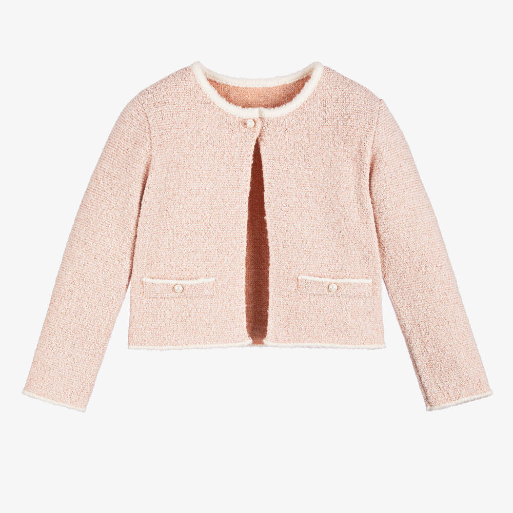 Lapin House - Girls Glittery Pink Wool Knit Cardigan | Childrensalon