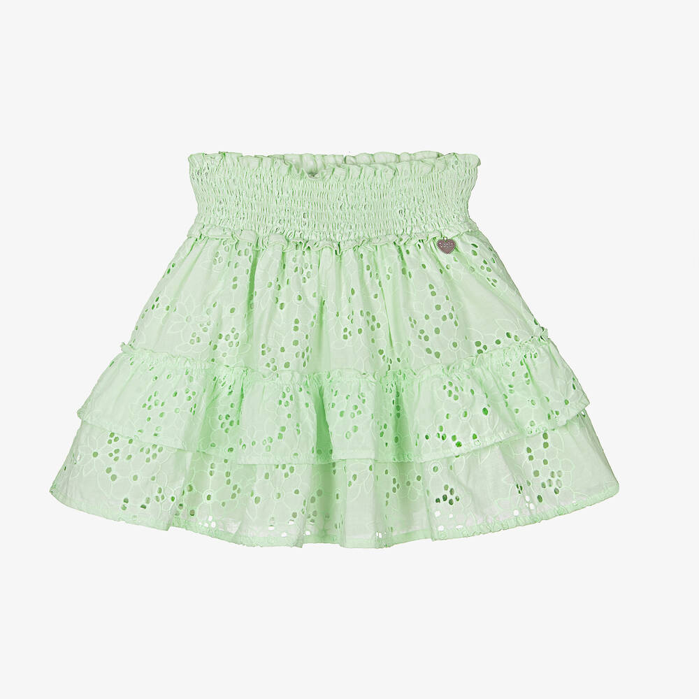 Lapin House - Girls Green Broderie Anglaise Skirt  | Childrensalon
