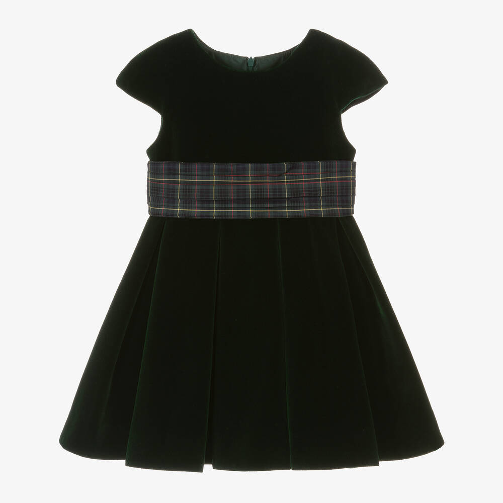 Lapin House - Girls Green Velvet Dress  | Childrensalon